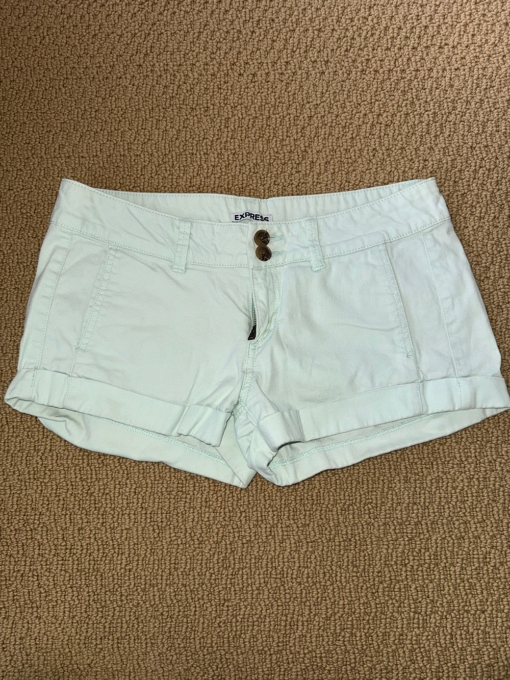 Express Women's Mint Green Cuffed Denim Shorts